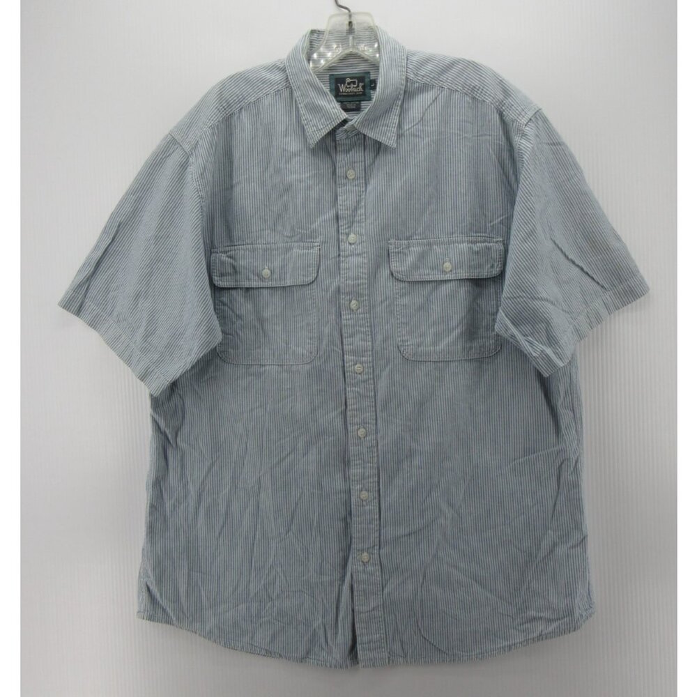 VINTAGE Woolrich Shirt Large Button Down Striped Utility 90s Twill